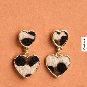 Leopard Inlay Heart Drop Earrings